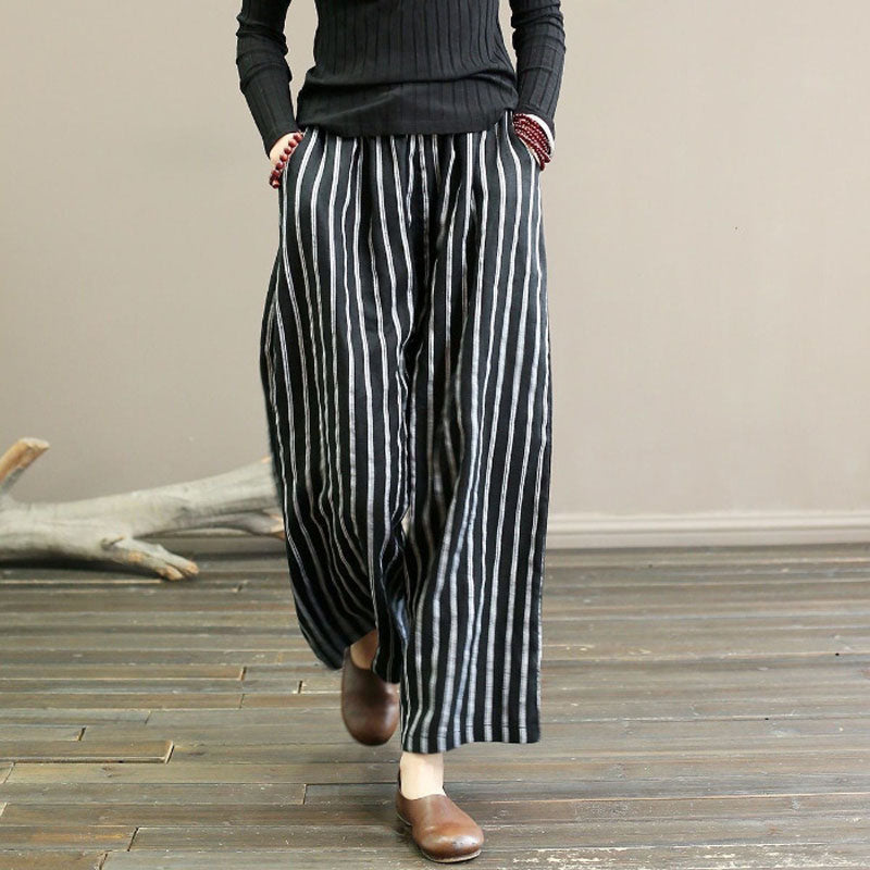 【Cotton and Linen】Casual Striped Wide-Leg Trousers
