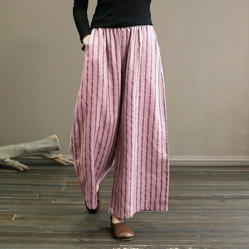 【Cotton and Linen】Casual Striped Wide-Leg Trousers