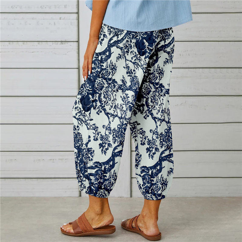 【Cotton and Linen】Vintage Printed Trousers
