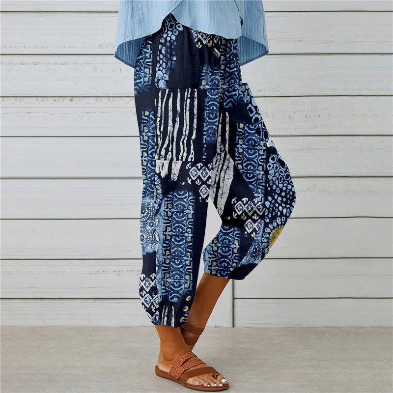 【Cotton and Linen】Vintage Printed Trousers