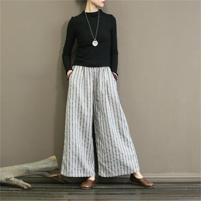 【Cotton and Linen】Casual Striped Wide-Leg Trousers