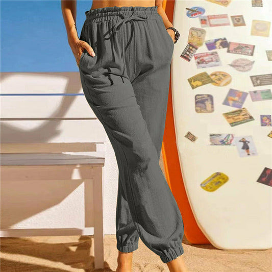 【Cotton and Linen】Monochromatic Casual Trousers