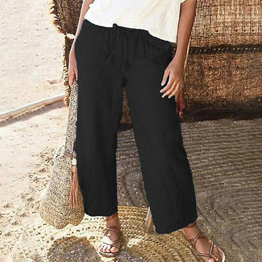Straight Leg Trousers in Solid Colour