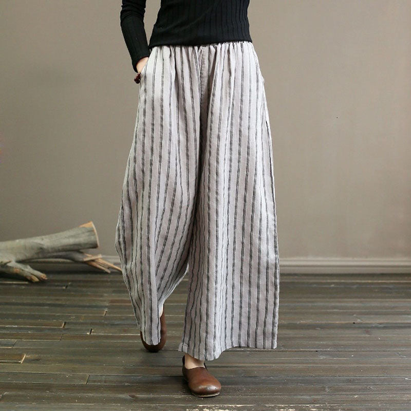【Cotton and Linen】Casual Striped Wide-Leg Trousers