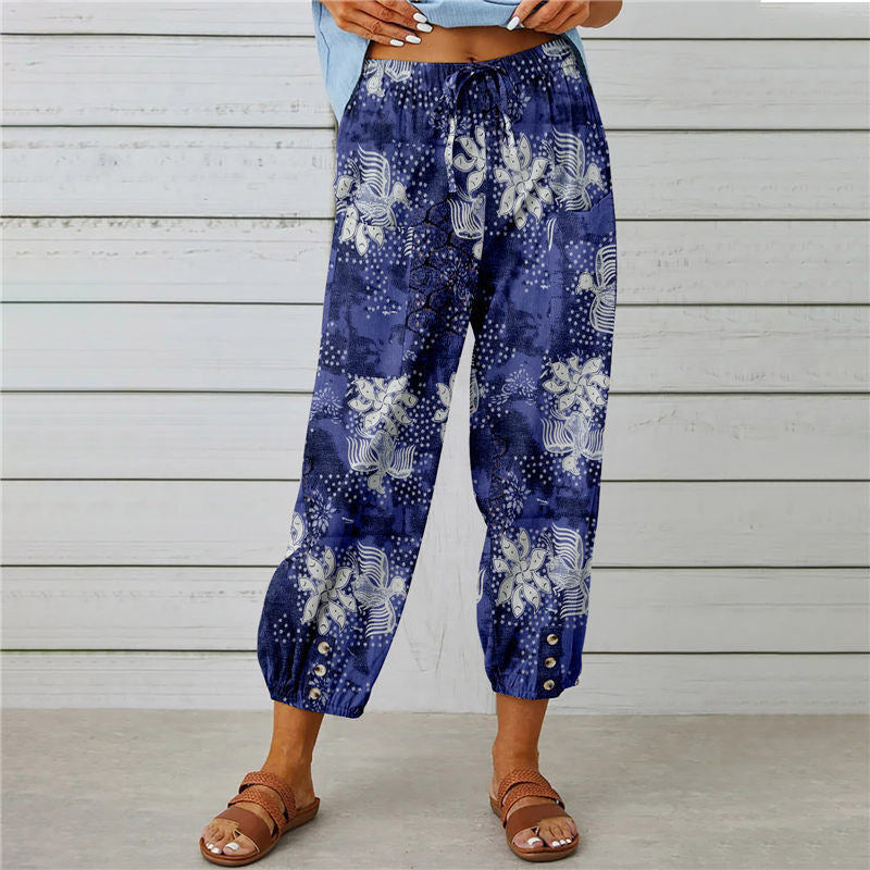 【Cotton and Linen】Vintage Printed Trousers