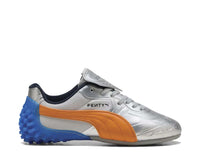 Scarpa sportiva in pelle argentata con design moderno e dettagli esclusivi.