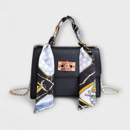 Aurellia Handbag - Brown Leather, Gold Closure, Scarf Handle, Stylish and Versatile