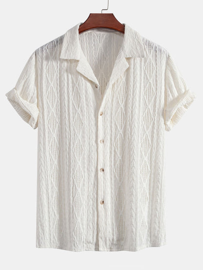 Cuban Geometric Jacquard Shirt & Straight Leg Linen Trousers