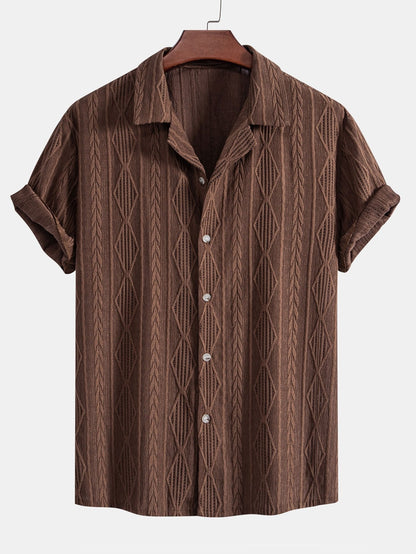 Cuban Geometric Jacquard Shirt & Straight Leg Linen Trousers