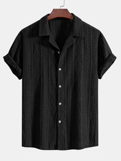 Cuban Jacquard Geometric Shirt & Straight Leg Linen Trousers