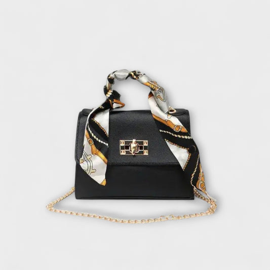 Aurellia Handbag - Brown Leather, Gold Closure, Scarf Handle, Stylish and Versatile
